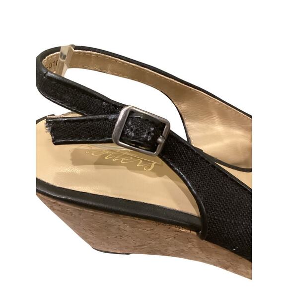 Trotters Womens Wedge Sandals US 8 Slingback Black Tan Cork Heels Beachy Resort - Picture 4 of 10